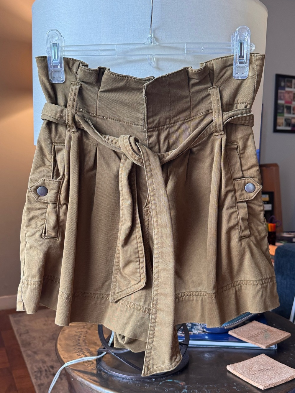 Topshop Tan Paperbag Tie-Waist Utility Shorts